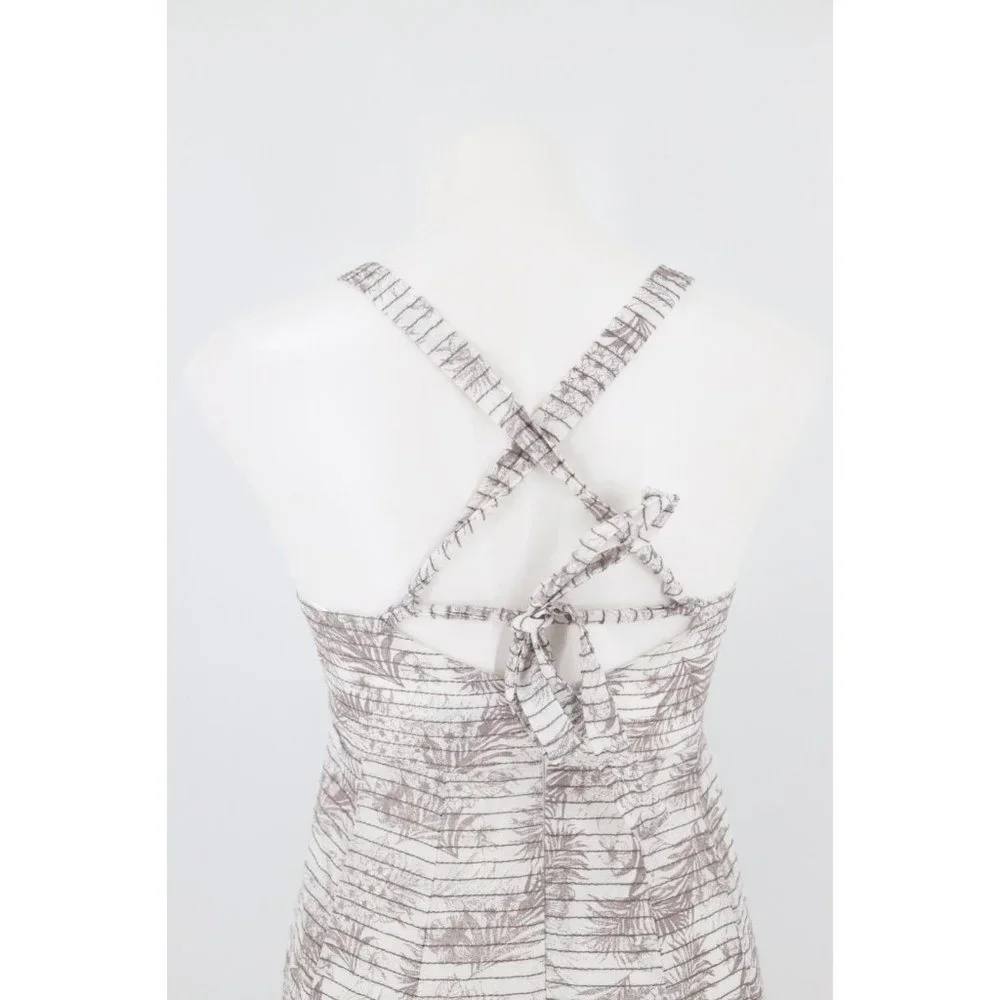 NWT DISSH WOMEN SIZE 4 KOKO CHOCOLATE PALM MIDI DRESS/ Beige White Flora Linen - Picture 9 of 12